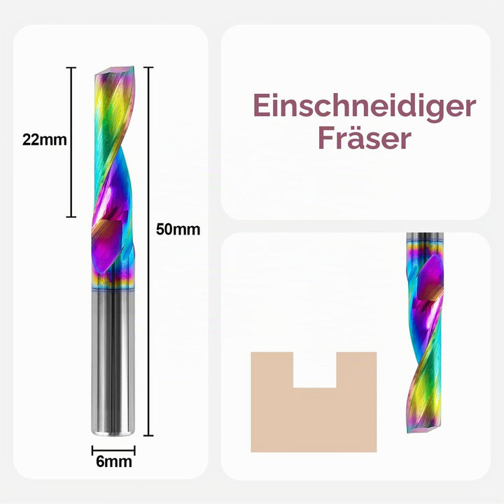 SpeTool Alu Fräser 6mm Schaft VHM Fräser Schaftfräser Fräser Aluminium 22mm Schnittlänge Einschneide