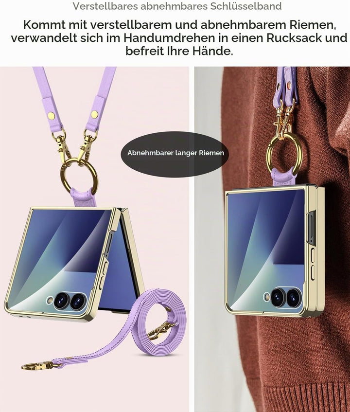 Miimall Lederhülle Kompatibel mit Samsung Galaxy Z Flip 7 Hülle mit Band+Ring Ständer [HD Displaysch