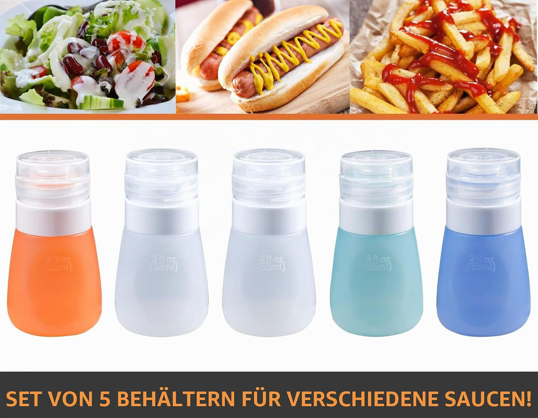webake Salatdressing Flasche Silikon 5 Stück 55 ml Tragbar Salatdressing Shaker Behälter Quetschflas