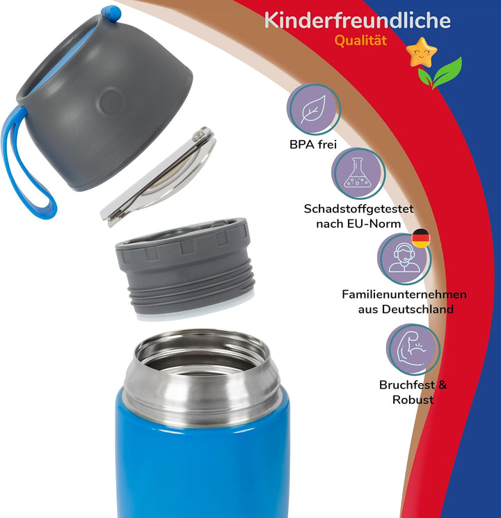 Kinder Thermobecher 500ml für Speisen und Getränke | Edelstahl Thermobehälter für Essen | Warmhalteb