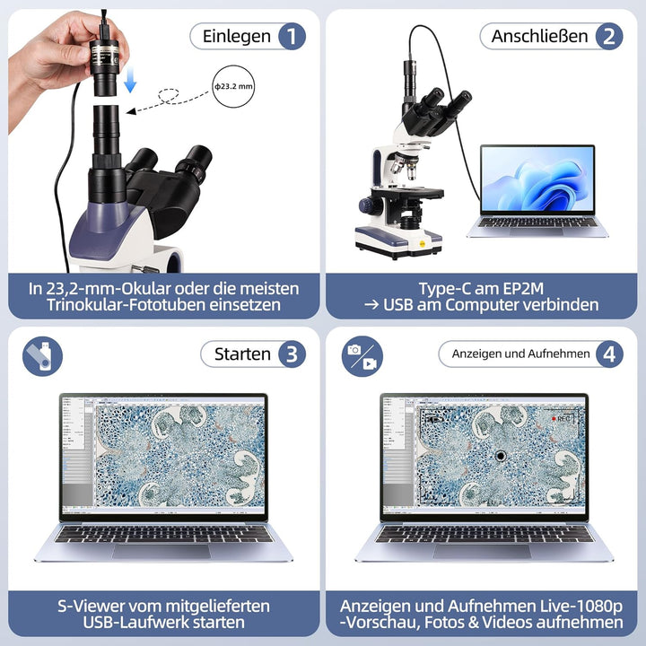 SWIFT EP2M 2-MP 1080p-Okularkamera, USB-Mikroskopkamera für 23,2-mm Okulare & Trinokular-Fototuben,