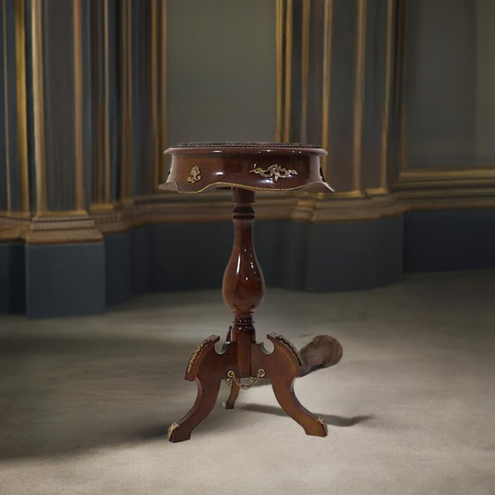 MACE-Brown Barock Beistelltisch mit Platte surafce Marmor handgefertigt aus Massivholz in Einer rund