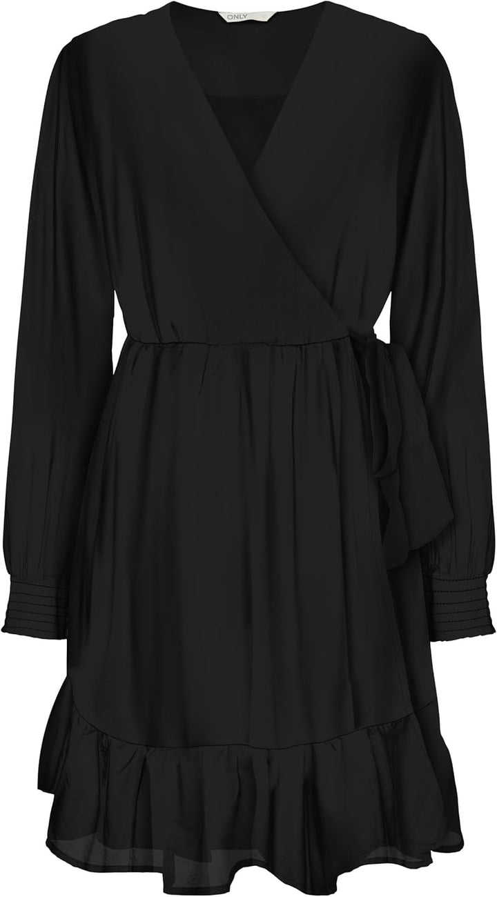 ONLY Damen Wickelkleid ONLSTAR Life L/S WRAP Dress PTM, Schwarz