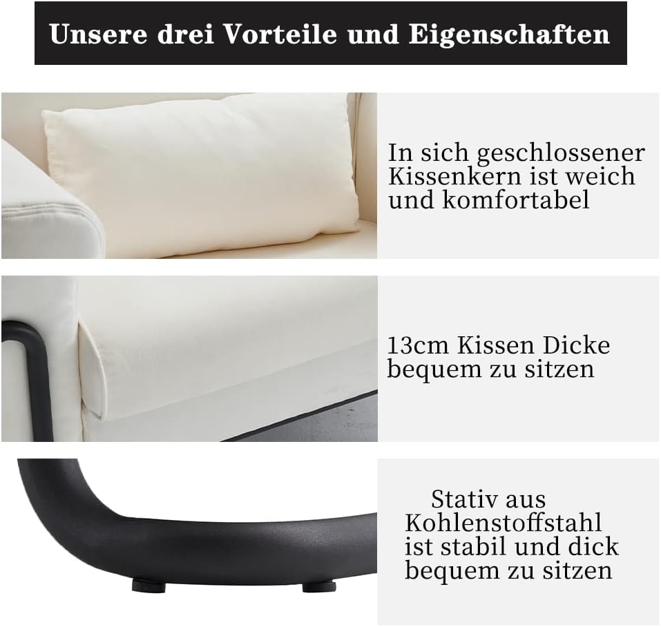 Mingone Sofa Sessel Creme Couch Modern Design TV Sessel Wohnzimmer Einzelsofa Loungesessel Leinen Re