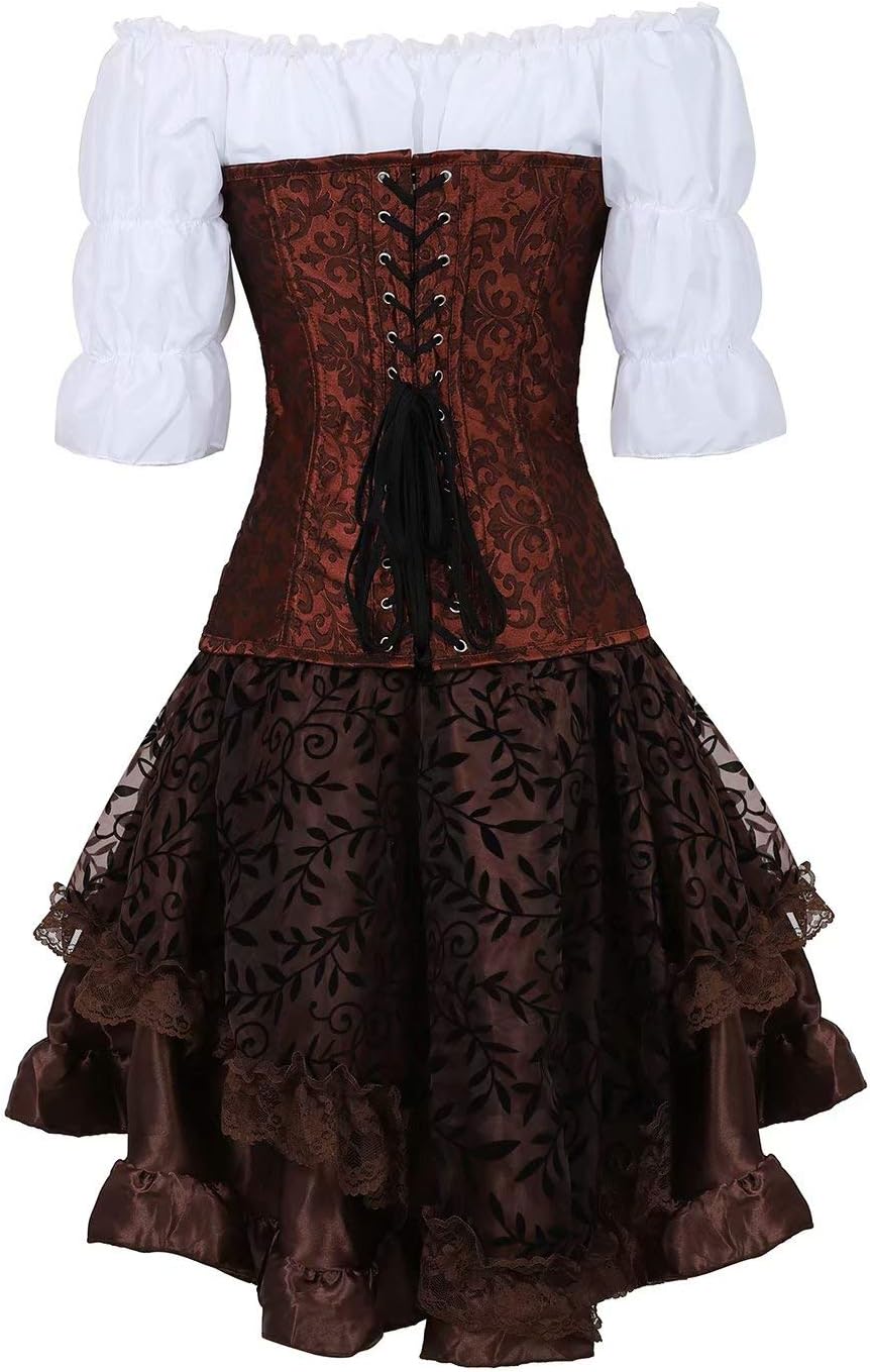 Jutrisujo Steampunk corsagenkleid leder Corsage kleid korsett piraten rock Kostüm piraten Spitzenroc