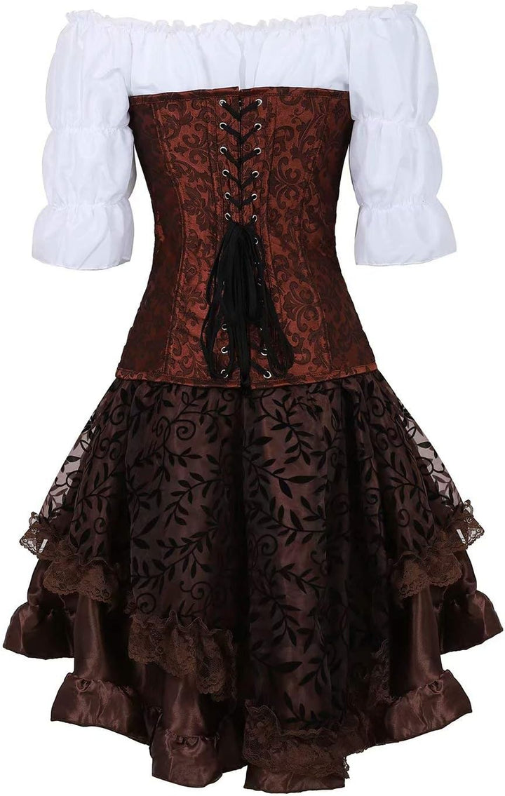 Jutrisujo Steampunk corsagenkleid leder Corsage kleid korsett piraten rock Kostüm piraten Spitzenroc