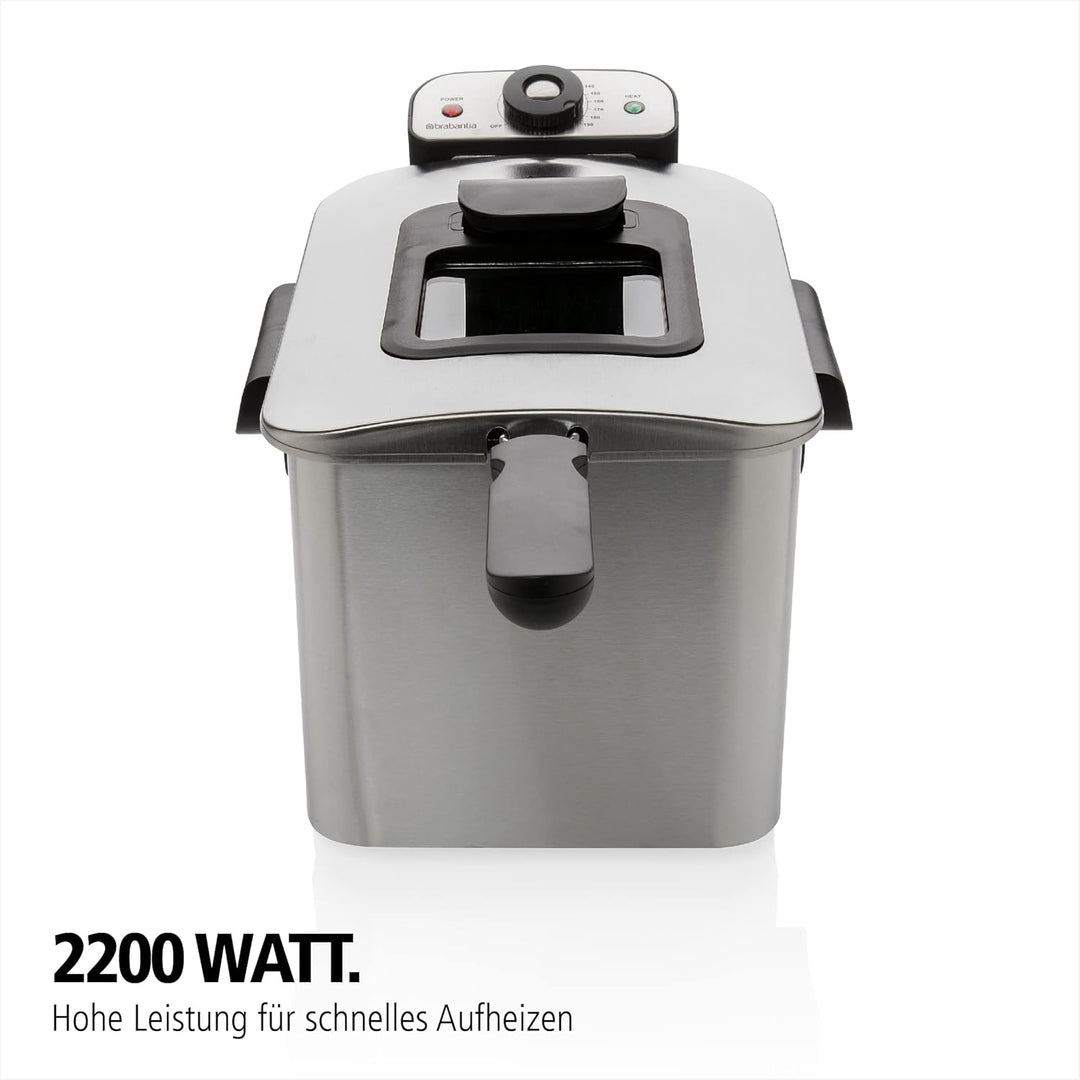 Brabantia BBEK1130 Fritteuse - Friteuse mit öl - 4 Liter - 2200 Watt - Kaltzone - Einstellbare Tempe