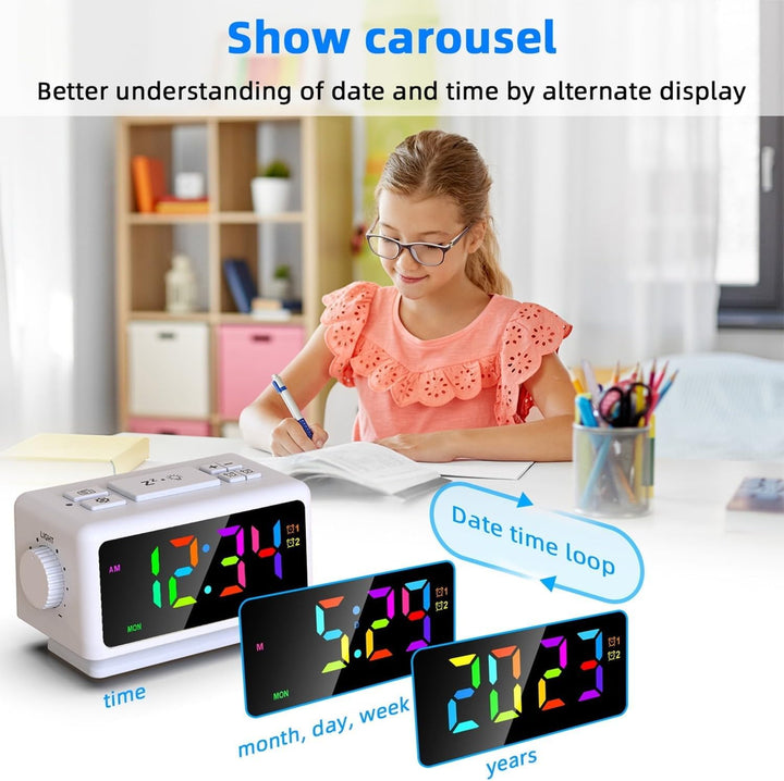 DollaTek Multifunktionaler FM Radio Wecker RGB Spiegel LED Digitalanzeige Desktop Ladeuhr mit Dual U
