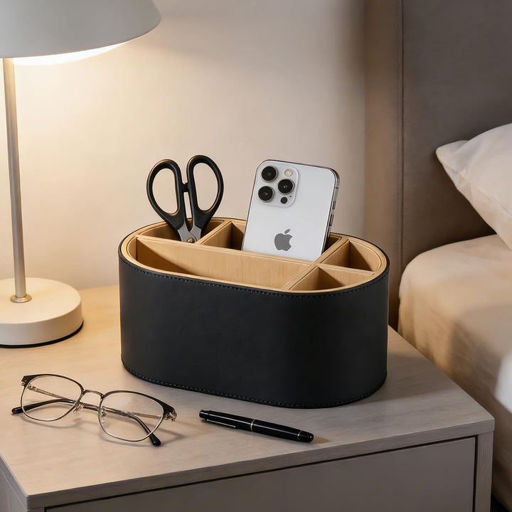 KINGFOM Schreibtisch Organizer aus Leder, Stiftehalter mit 5 Fächern, Ovaler Büro Organizer für Stif