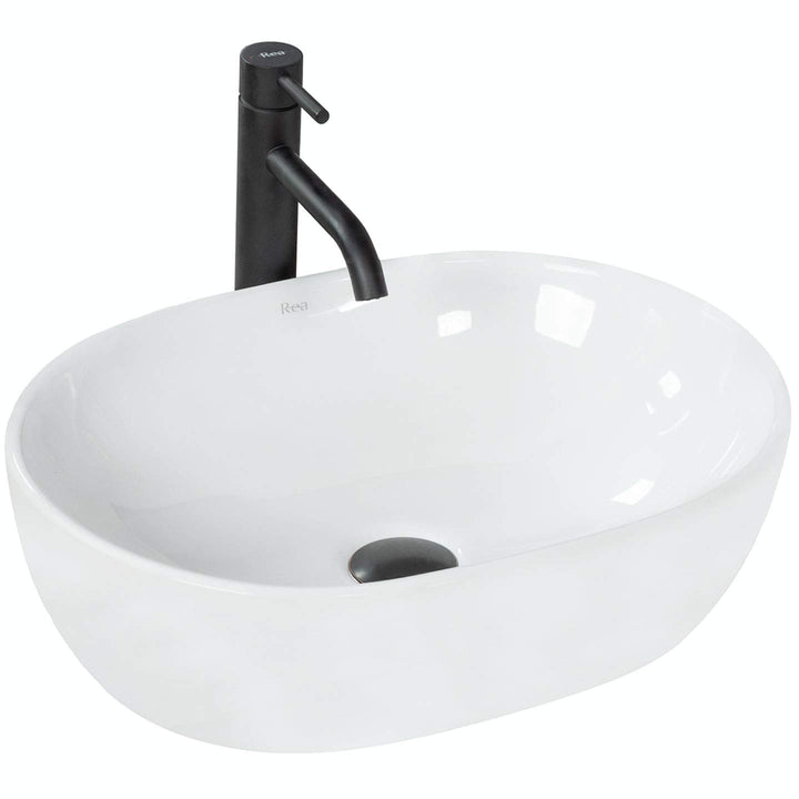 VBChome Waschbecken 48 x 34 klein Keramik Oval Waschtisch Handwaschbecken AUFSATZWASCHBECKEN WASCHSC