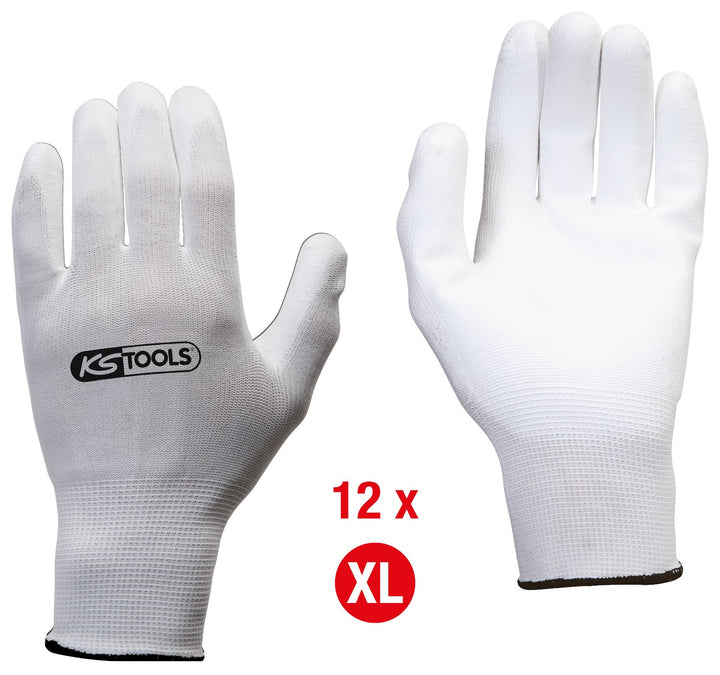 KS Tools 310.0455 Mikro-Feinstrickhandschuhe-weiss, XL, 12 Paar, XL