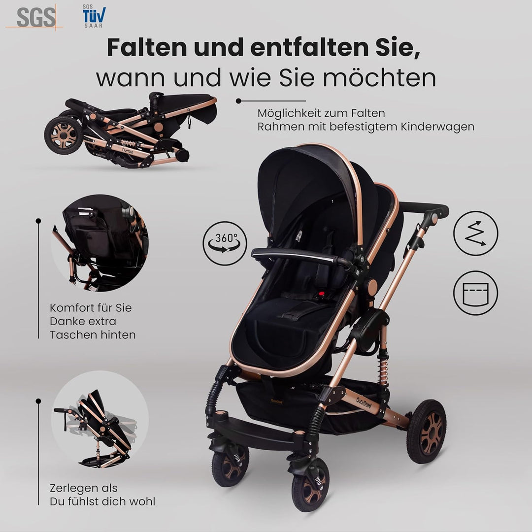 GaGaDumi Florida Kinderwagen 3 in 1 Komplettset mit Autositz - Baby Stroller TÜV - Kombikinderwagen