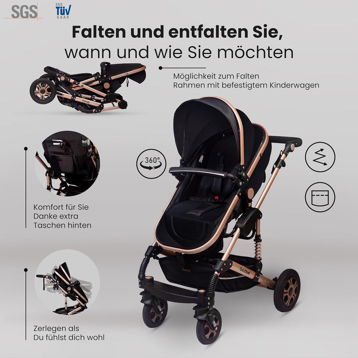 GaGaDumi Florida Kinderwagen 3 in 1 Komplettset mit Autositz - Baby Stroller TÜV - Kombikinderwagen