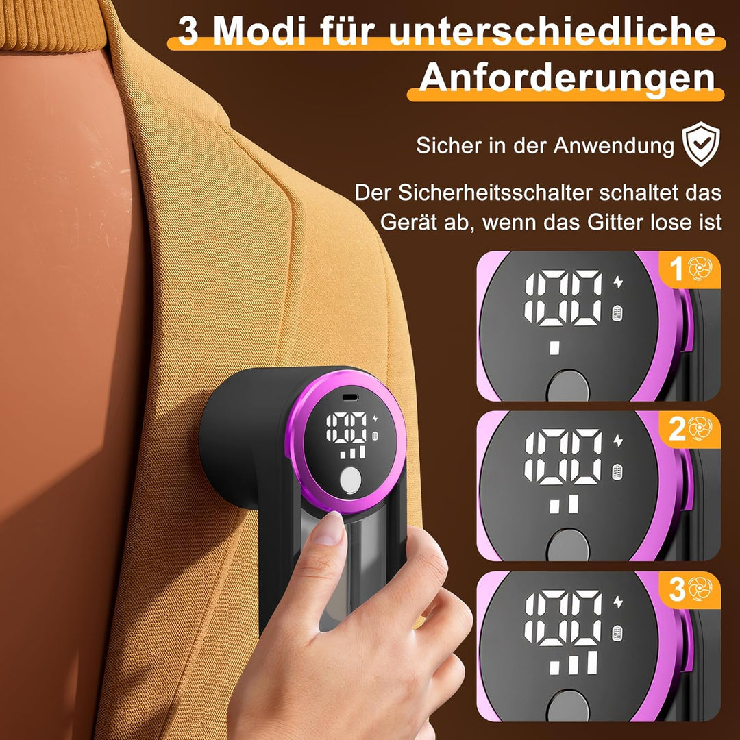 Fusselrasierer Elektrischer, Wiederaufladbar, 6 Präzisionsklingen, Typ-C-Ladekabel, LED Anzeige, 3 G