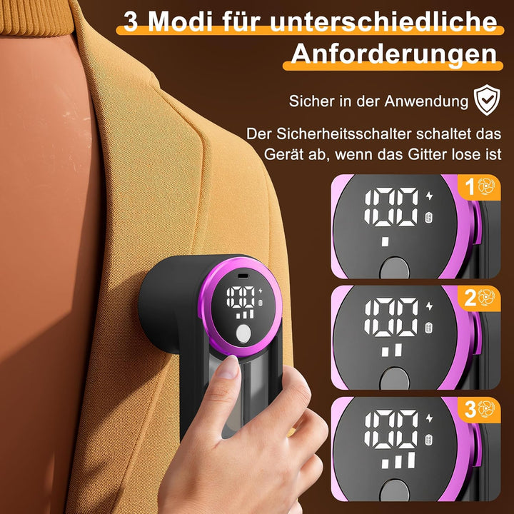 Fusselrasierer Elektrischer, Wiederaufladbar, 6 Präzisionsklingen, Typ-C-Ladekabel, LED Anzeige, 3 G