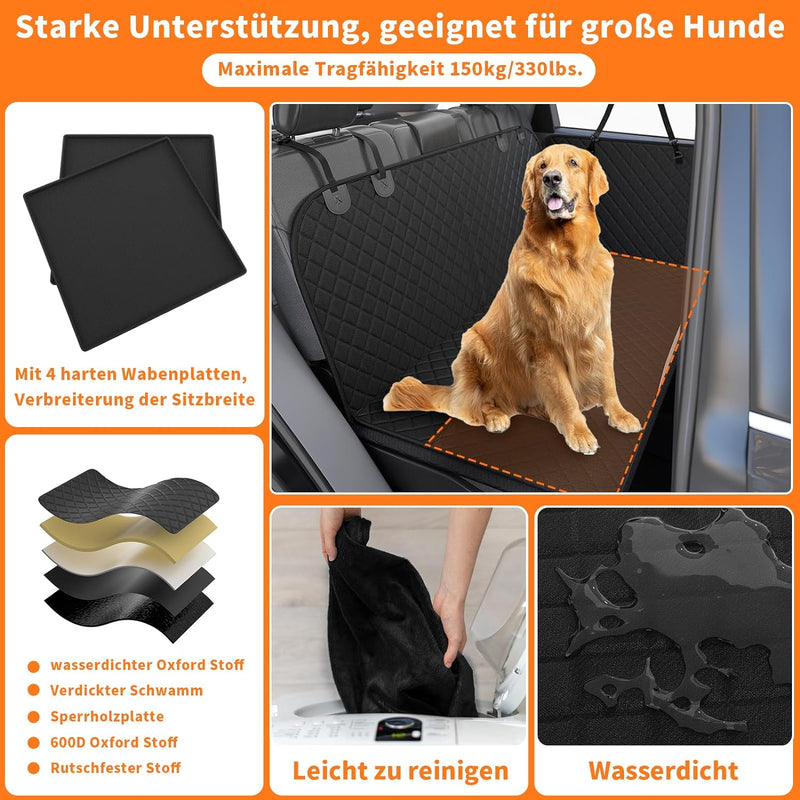 W&H Hundedecke Auto Rückbank mit Harter Unterseite, Universal Hundesitzbezug für Auto Rückbank mit S