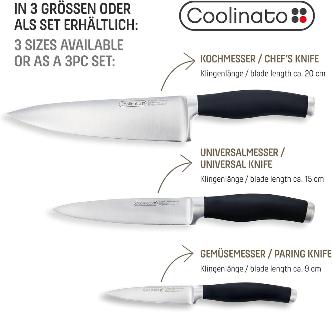 Coolinato Profi Küchenmesser - Kochmesser 20cm, extrem scharf, Japanischer Klingenstahl, Soft Grip G
