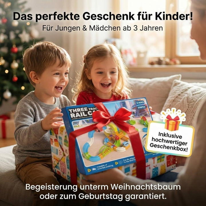 Eisenbahn Kinder Elektrisch 208 Teile Upgrade 3 Schienen 3D Cube Track Anti Schwerkraft Rennbahn Zug