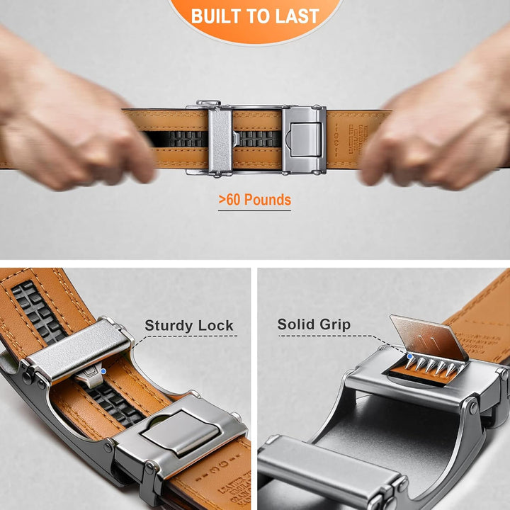 KEMISANT Gürtel Herren, Ratsche Gürtel Automatikschliesse Ledergürtel für Herren Business Anzug,Brei