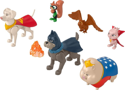 DC Super Pets HGL00 - DC League of Super-Pets Spielfigurenset, Set mit 6 Figuren und Phantasiespielz