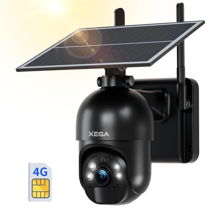 Xega 3G/4G LTE Überwachungskamera Aussen mit SIM Karte Kabellos Solar PTZ IP Kamera Outdoor mit 2K F