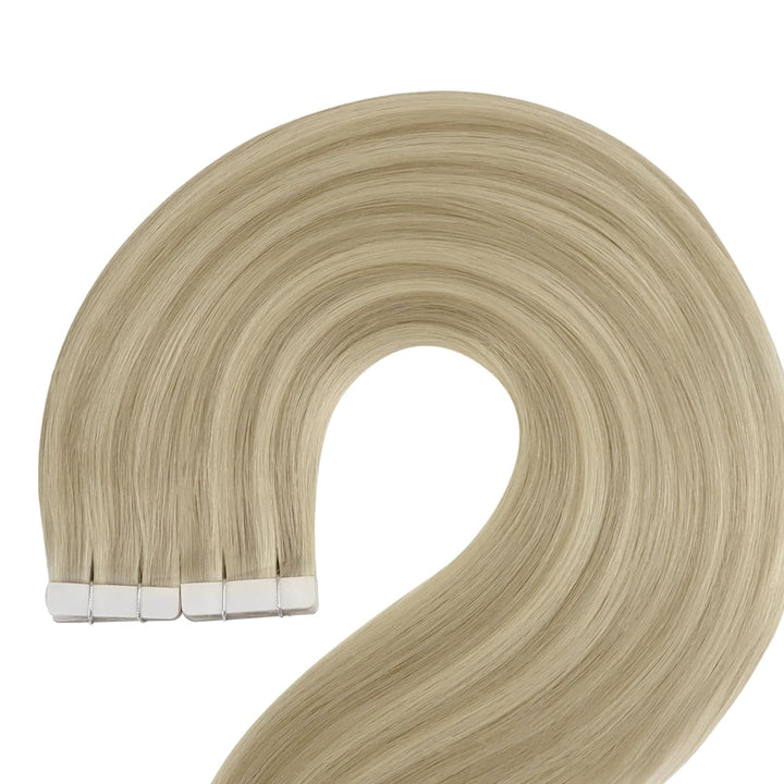 YoungSee Tape Extensions Echthaar Blond 30 cm Echthaar Extensions Tape Blond Glatt Tape in Extension
