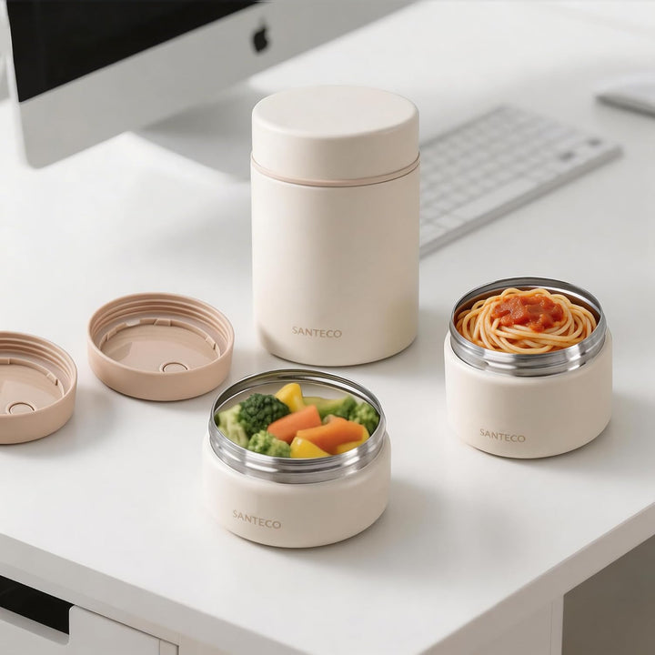 SANTECO Vakuumisolierter Suppen-Lunch-Set 1050ml - Isolierte Brotdose mit Löffel & Tragetasche - Sti