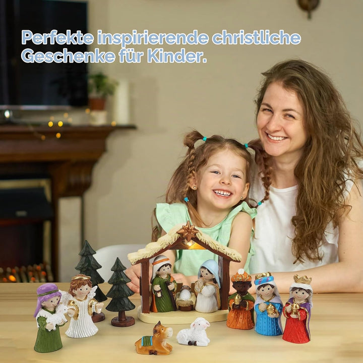 Krippenfiguren Set , Weihnachtskrippe mit Beleuchtung, Krippe Weihnachten komplettset, Krippenfigure