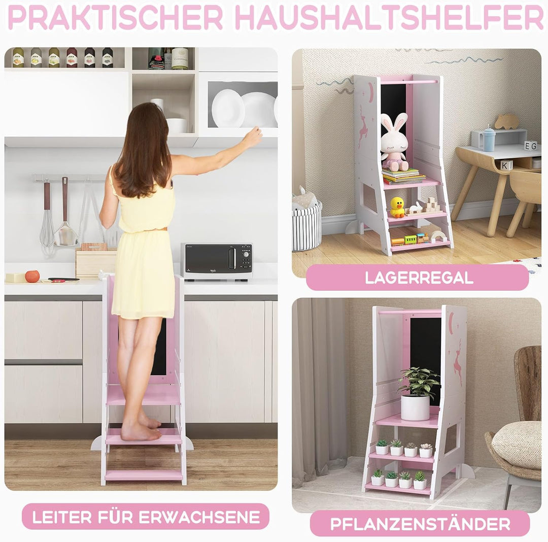 GOPLUS Lernturm Kinder, Mehrzweck-Tritthocker aus Holz mit 3 verstellbare Höhen, Lernstuhl Baby mit