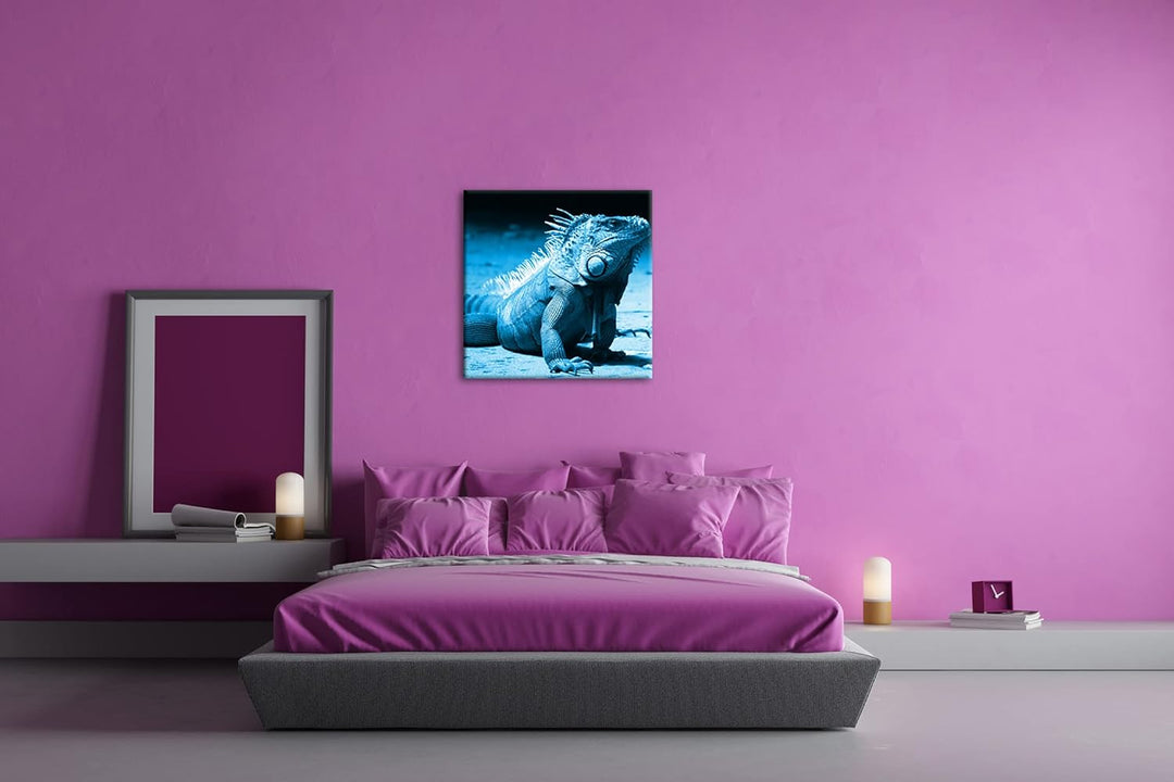 deyoli edler grüner Leguan Format: 70x70 Effekt: Monocrome Blau als Leinwand, Motiv fertig gerahmt a