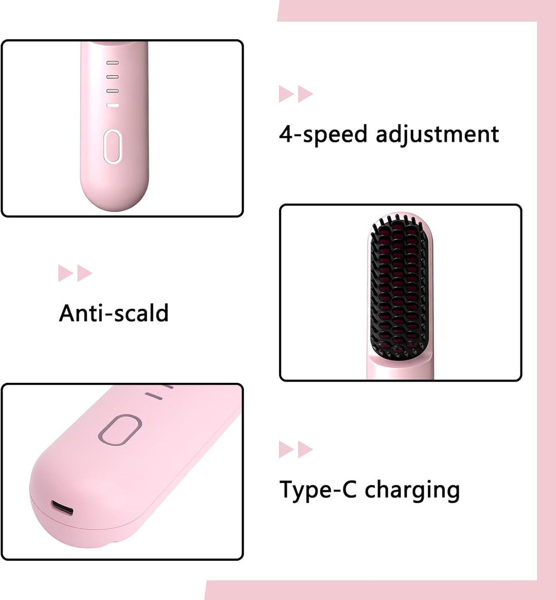 HENGBIRD Kabellose Glättbürste Pink Edition – 3-in-1 Haarglätter Bürste Zum Glätten, Locken & Pflege