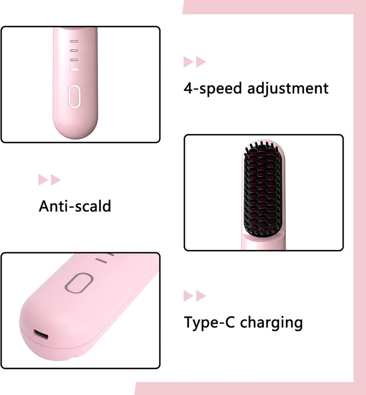 HENGBIRD Kabellose Glättbürste Pink Edition – 3-in-1 Haarglätter Bürste Zum Glätten, Locken & Pflege