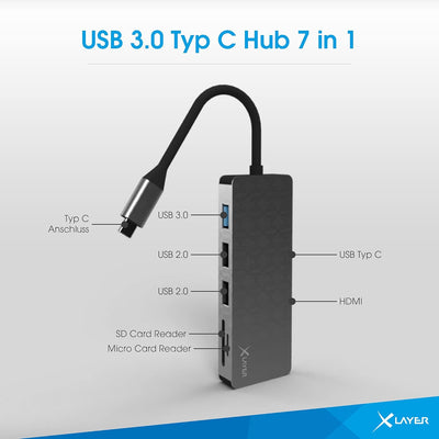 Xlayer USB C Hub MULTIPORT Adapter HDMI SD 4K Docking Station 3.0 Kabel kompatibel für MacBook Pro/A