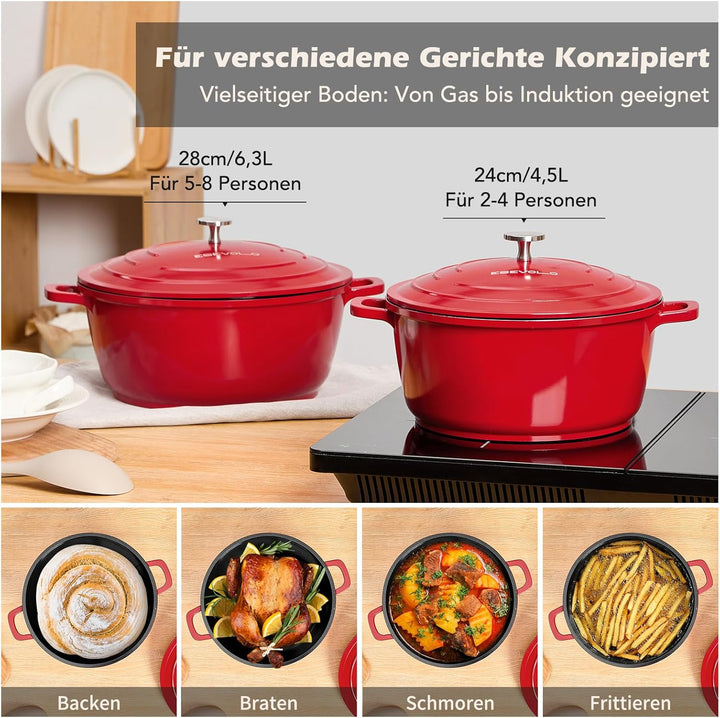 Bräter mit Deckel Schmortopf Induktion 24 cm Brot Backen Dutch Oven Stil, leichter als Gusseisen Top
