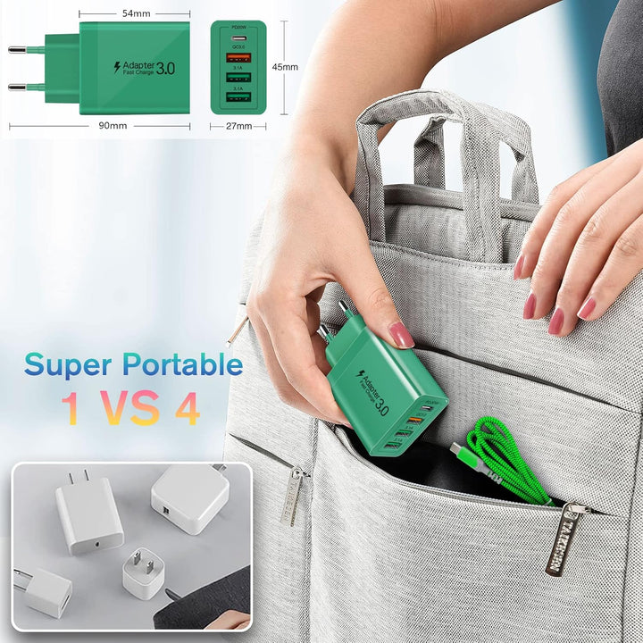 2 Stück 35W USB C Ladegerät [4-Port Upgrade], Acezeek Schnellladegerät USB Stecker mit Wandladegerät