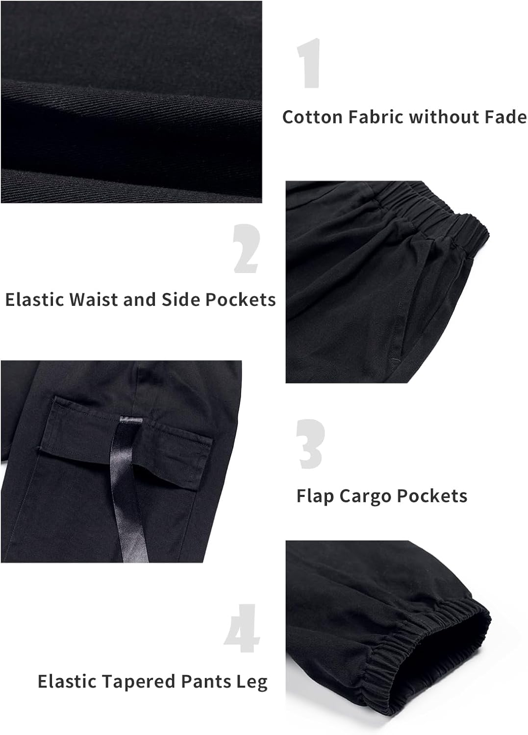 Kinder Cargo Hose Elastische Taille Jogger Hose für Jungen Mädchen Street Hip Hop… Schwarz 134-140,