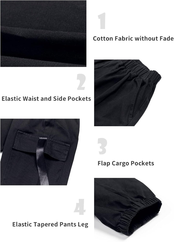 Kinder Cargo Hose Elastische Taille Jogger Hose für Jungen Mädchen Street Hip Hop… Schwarz 134-140,