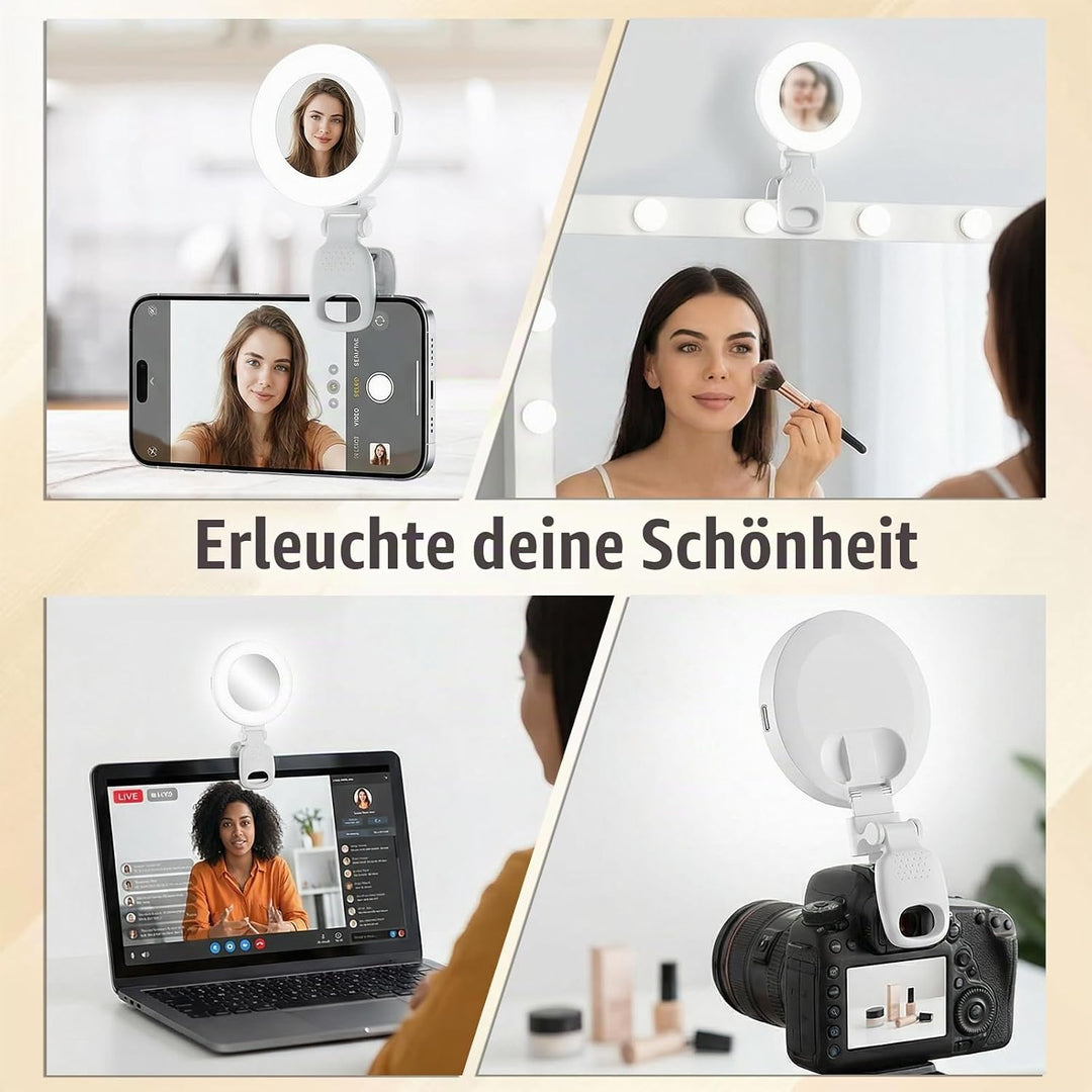 2er Set Selfie Licht Handy – Ringlicht Handy mit 3 Farbtemperaturen, 9 Helligkeitsstufen, 180° drehb