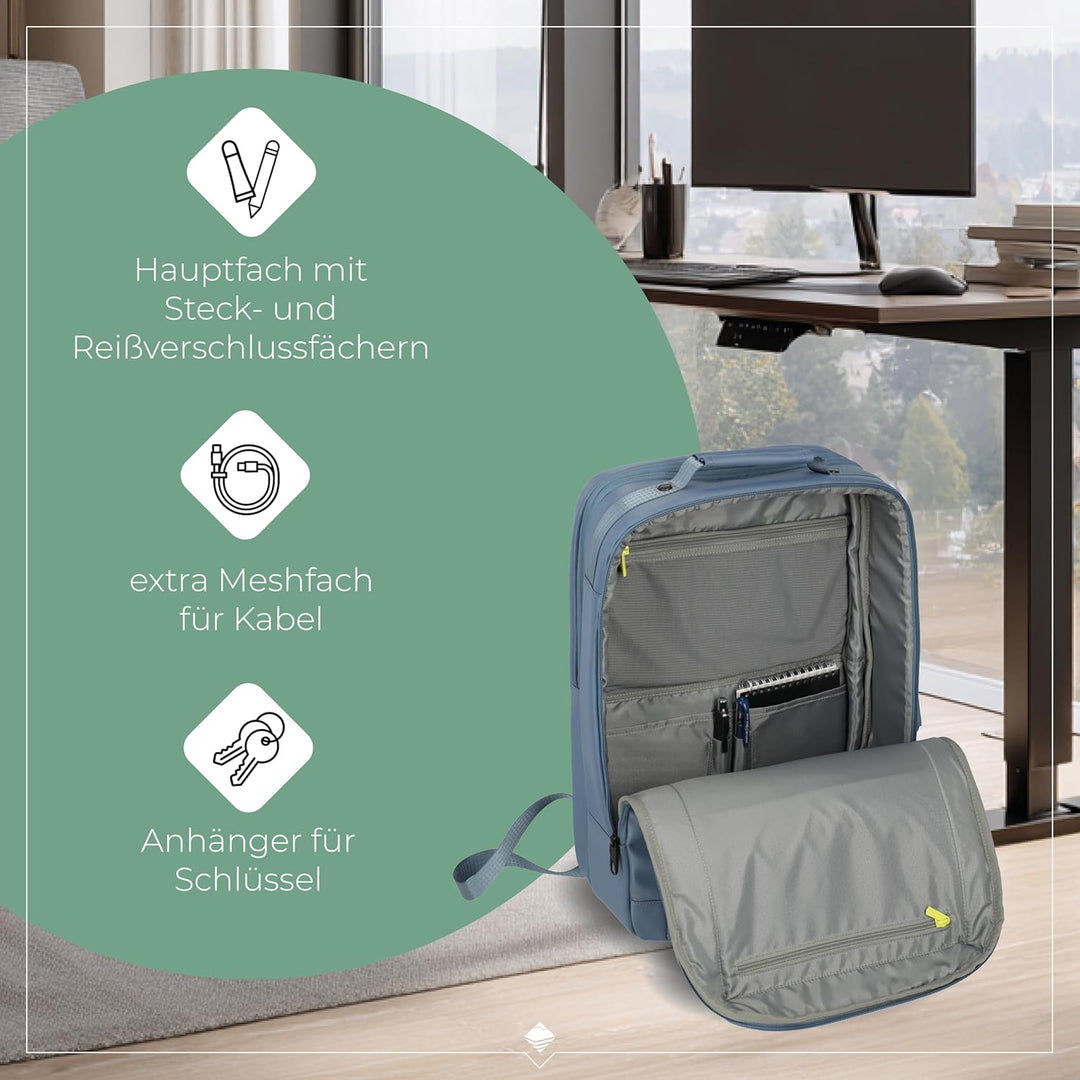 Travelite Handgepäck Rucksack, Laptop Rucksack 15,6 Zoll, WORKFLOW Reiserucksack aus recyceltem Mate