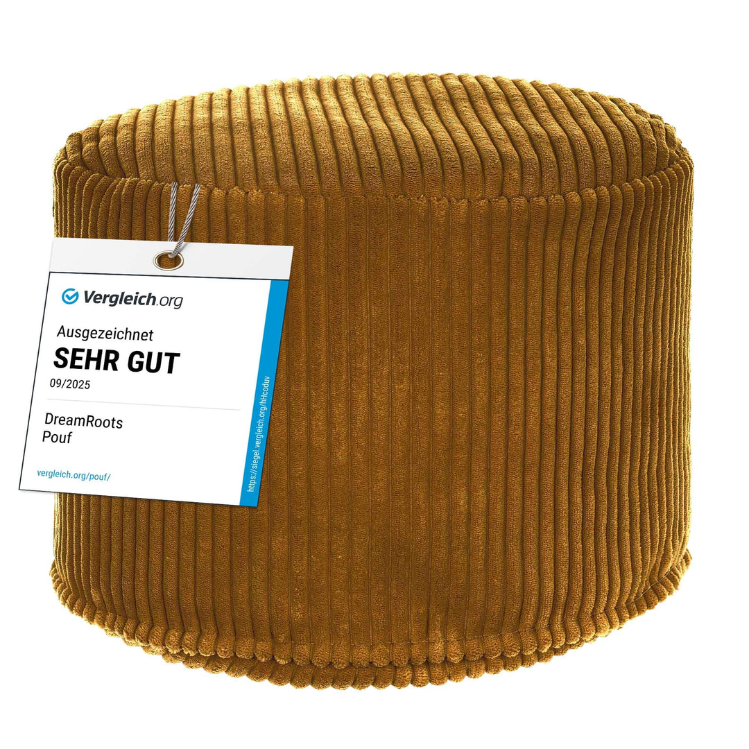 DreamRoots Pouf Hocker - Hocker Rund Cord 50x50x35 cm - Couch Hocker Wohnzimmer - Sitzpouf Rund - Fu