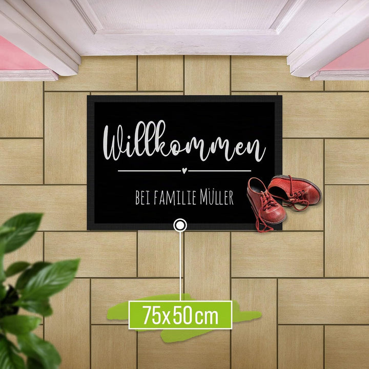 PR Print Royal Personalisierte Fussmatte eine Zeile Wunschtext - Willkommen Herz - Geschenke zum Ein