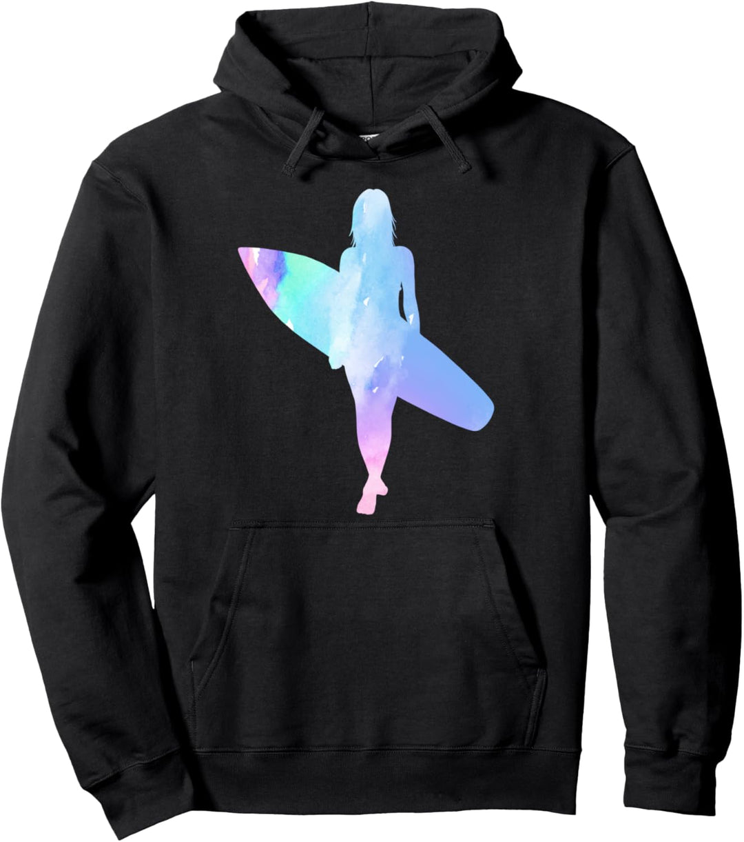 Surfen Wasserfarben Surfer Mädchen mit Surfbrett Pullover Hoodie