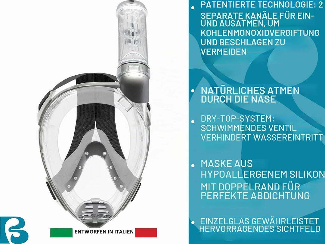 Cressi Baron Full Face Mask - Vollgesichts Antibeschlagmaske mit Auslassventil und Dry Schnorchel XS
