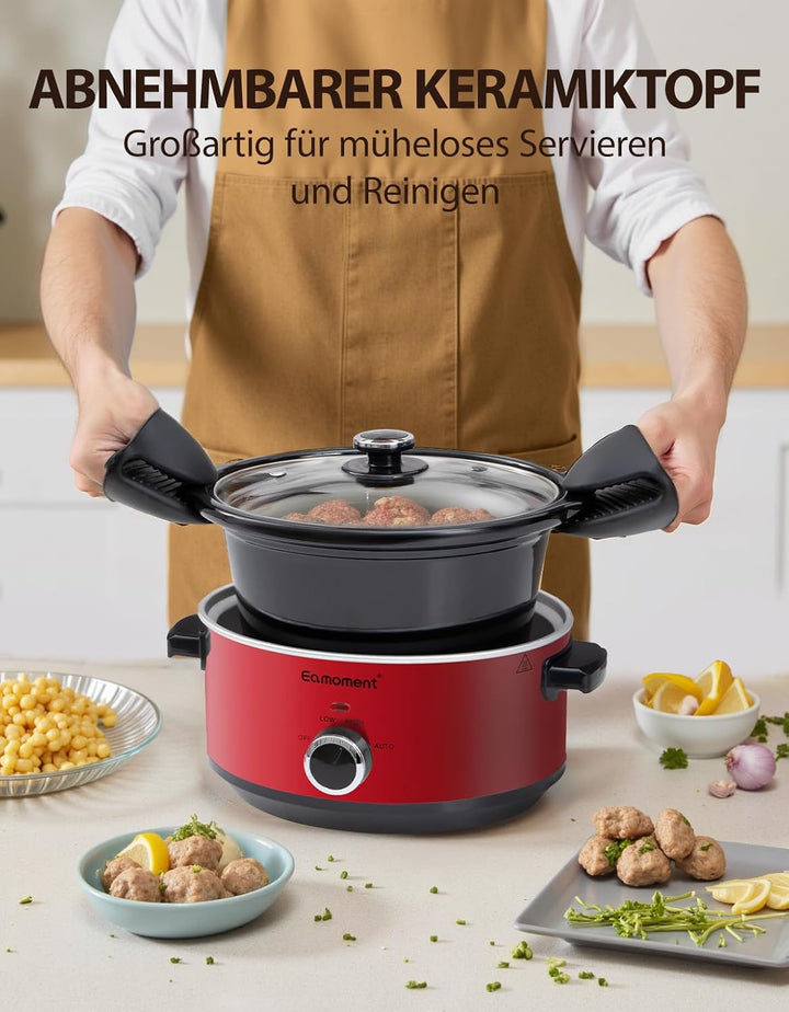 Slow Cooker, 3,5 Liter Edelstahl Schongarer mit Keramiktopf, Einstellbare Temperatur, Spülmaschinenf