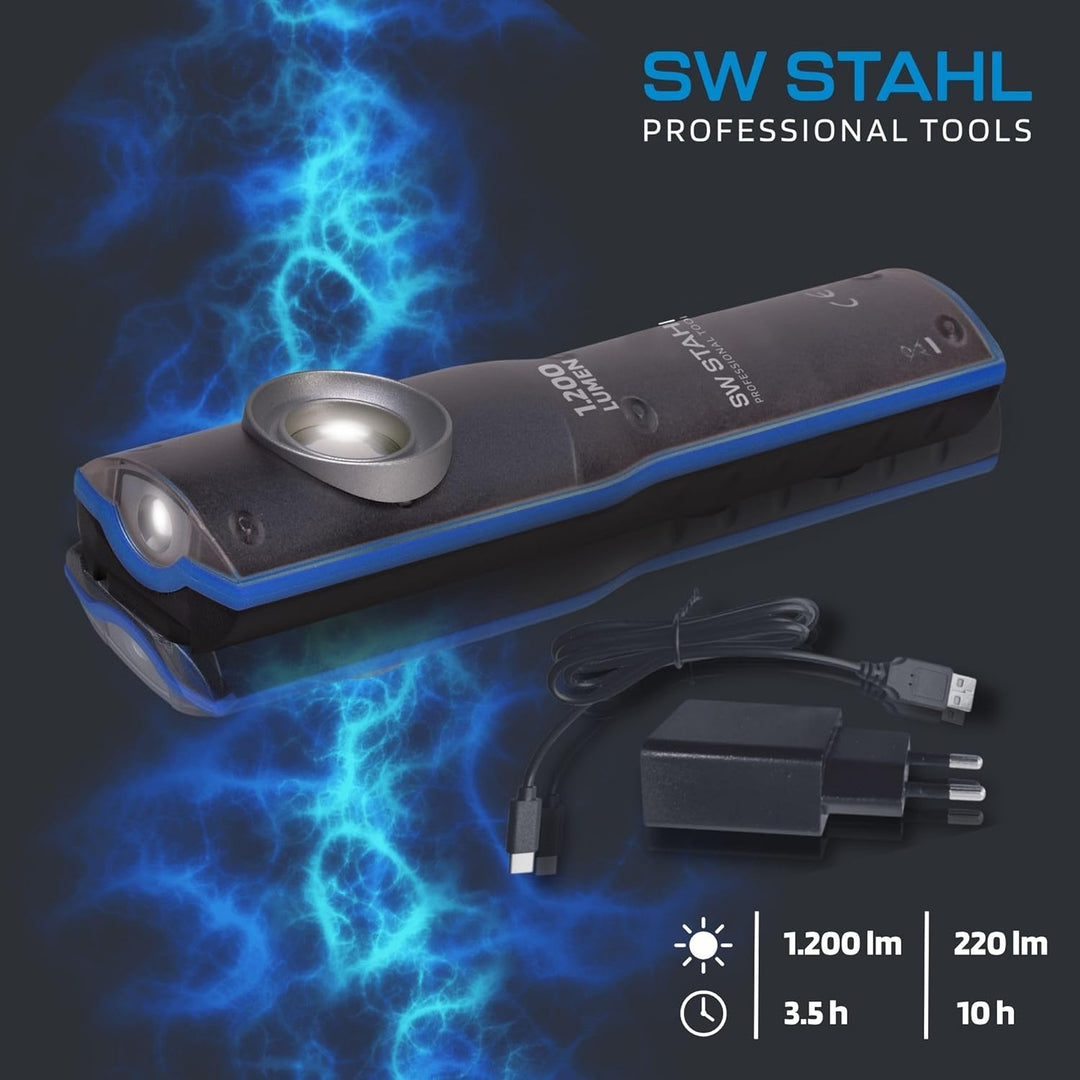 SW-Stahl S9790 Arbeitsleuchte Taschenlampe I Ladestation I LED I 1000 Lumen I Metallgehäuse, Blau/Sc
