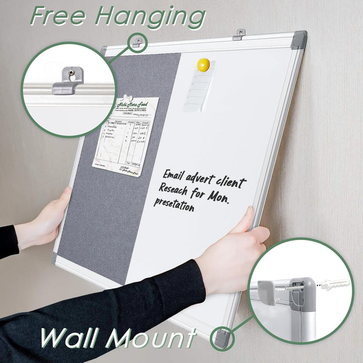 Swansea Whiteboard Magnettafel und Pinnwand Filz mit Aluminiumrahmen für Wohnung, Büro, Küche und Sc
