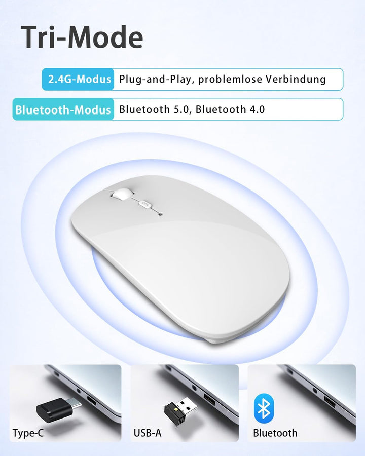 AE WISH ANEWISH Kabellos Bluetooth Maus with USB-C-Adapter wiederaufladbare Leise Mini Maus Kabellos