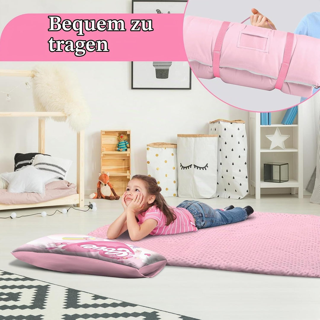 Schlafsack Kinder mit Kissen Abnehmbar,Warm Kinderschlafsack Doppelter Reissverschluss für Mädchen J