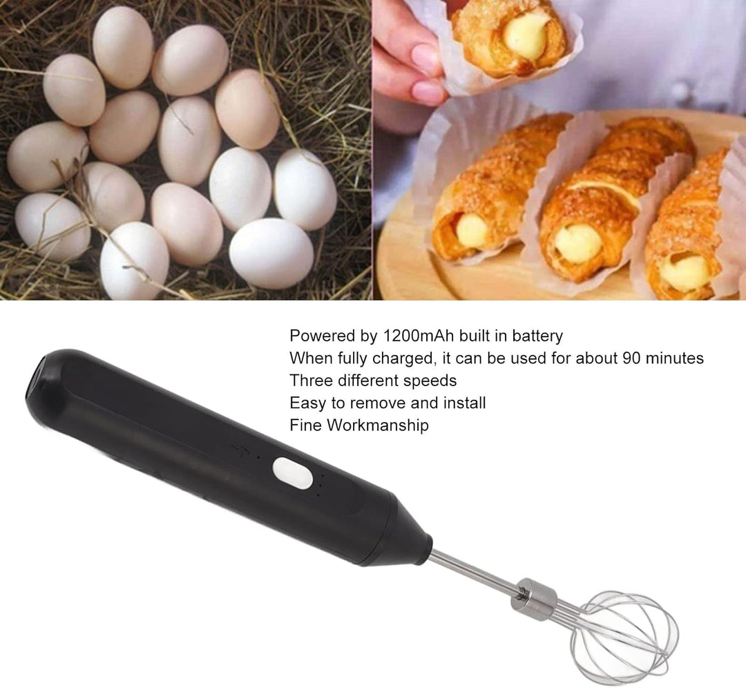 Hand Mixer, Elektrischer Schneebesen, Hand Mixer, 1200mah Batterie Betrieben, 3 Geschwindigkeiten, U