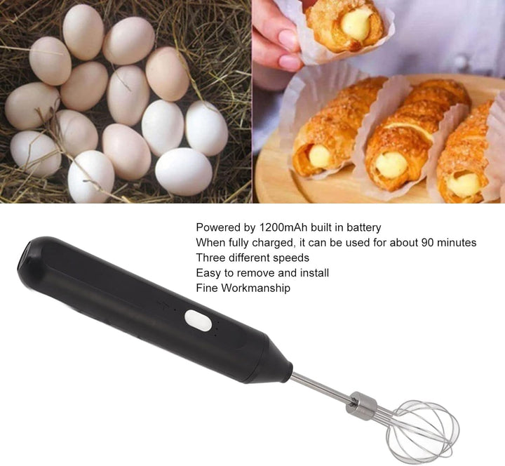 Hand Mixer, Elektrischer Schneebesen, Hand Mixer, 1200mah Batterie Betrieben, 3 Geschwindigkeiten, U